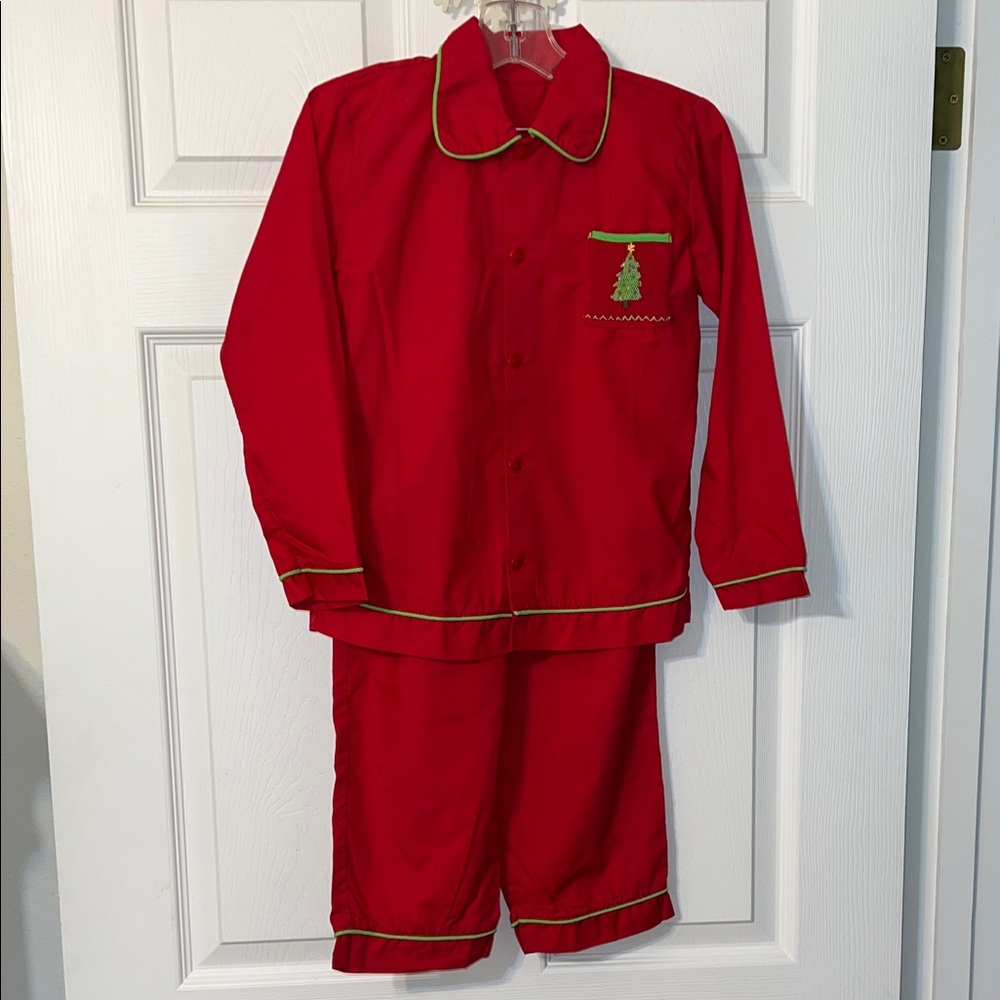 Christmas Kids Red Pajamas with Green Trim